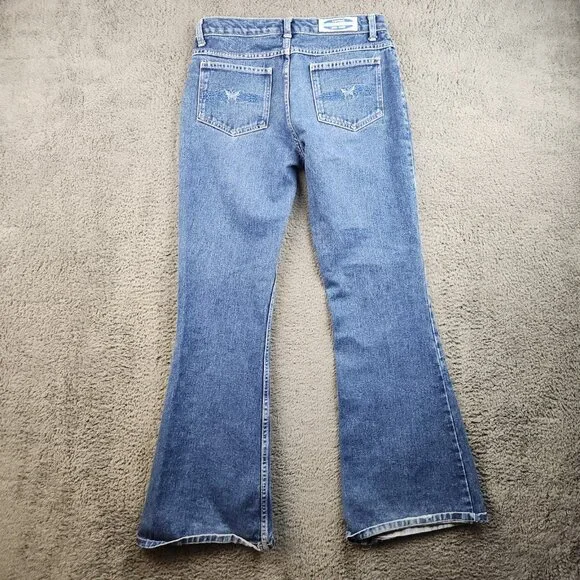 VTG Y2k Bullhead Jeans Womens 30x30 JR's 11" Flares Mid Rise USA Made Blue Denim - Picture 2 of 10